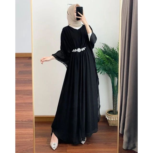 Gamis Kaftan Lebaran Terbaru 2023 Gamis Polos Aksen Renda Model Import Kekinian Gamis Kaftan Simpel mewah Bahan Ceruty Trend Kekinian Model Abaya