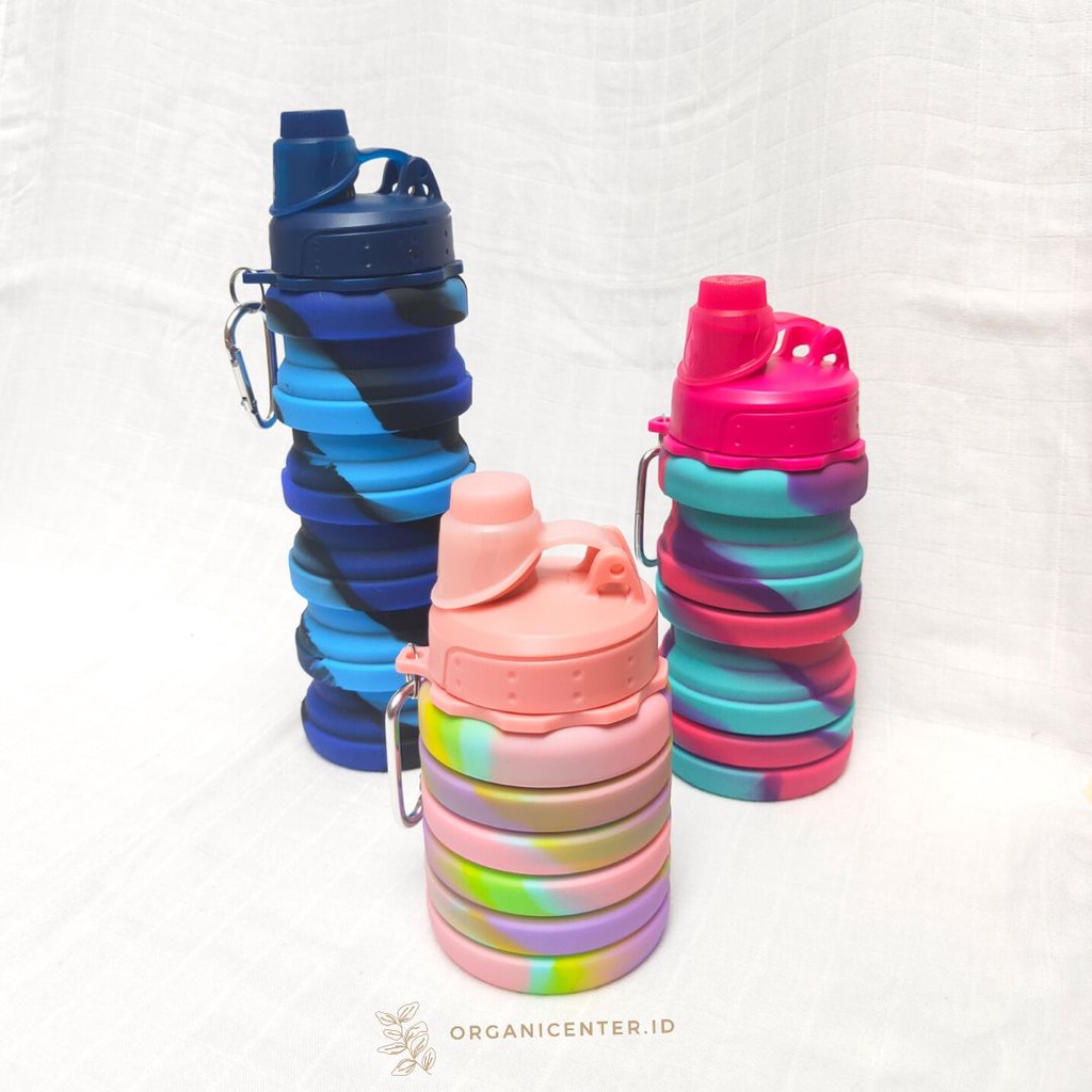 Botol Air Minum Lipat Foldable Water Bottle Screw Cap 500 ml BPA Free Collapsible Silikon Silicone 500 ml BPA Free Tumblr Sport