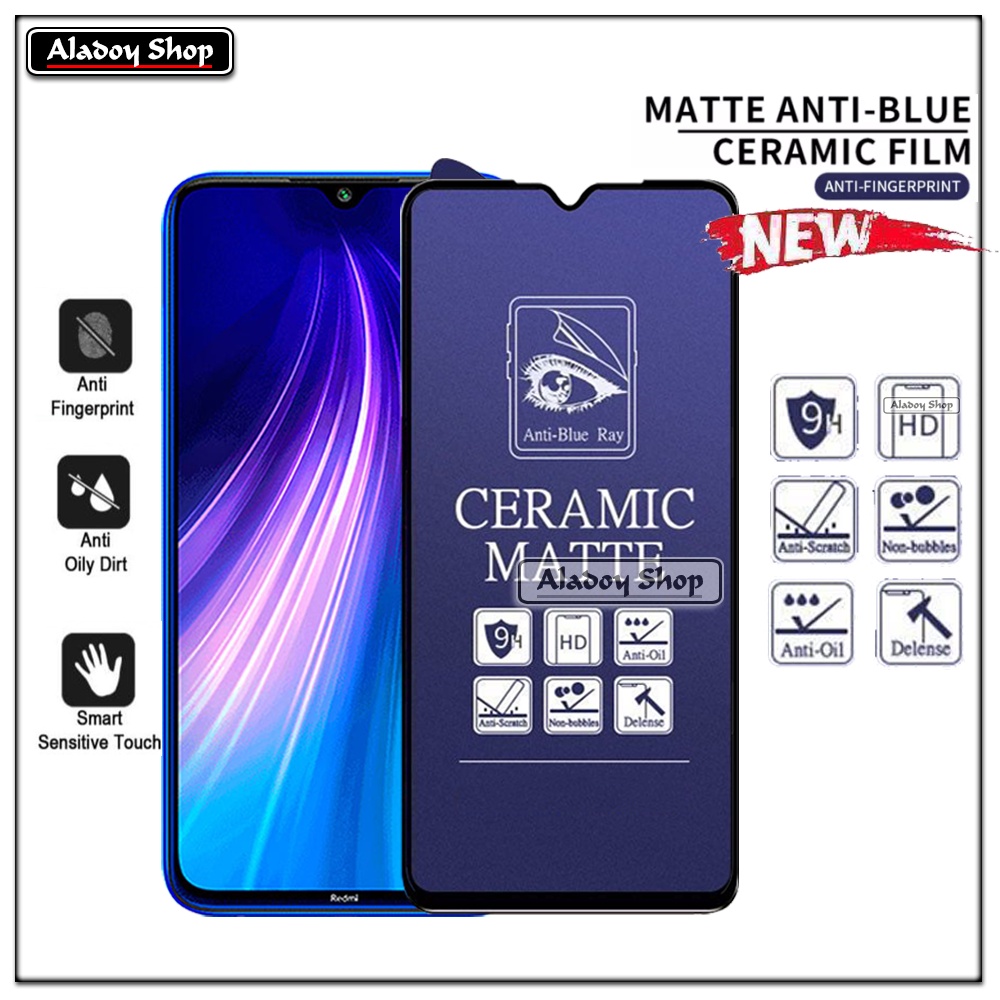 PAKET 3IN1 Anti Gores Blue Matte Anti Glare Xiaomi Redmi Note 8 + Tempered Glass Camera dan Skin Carbon