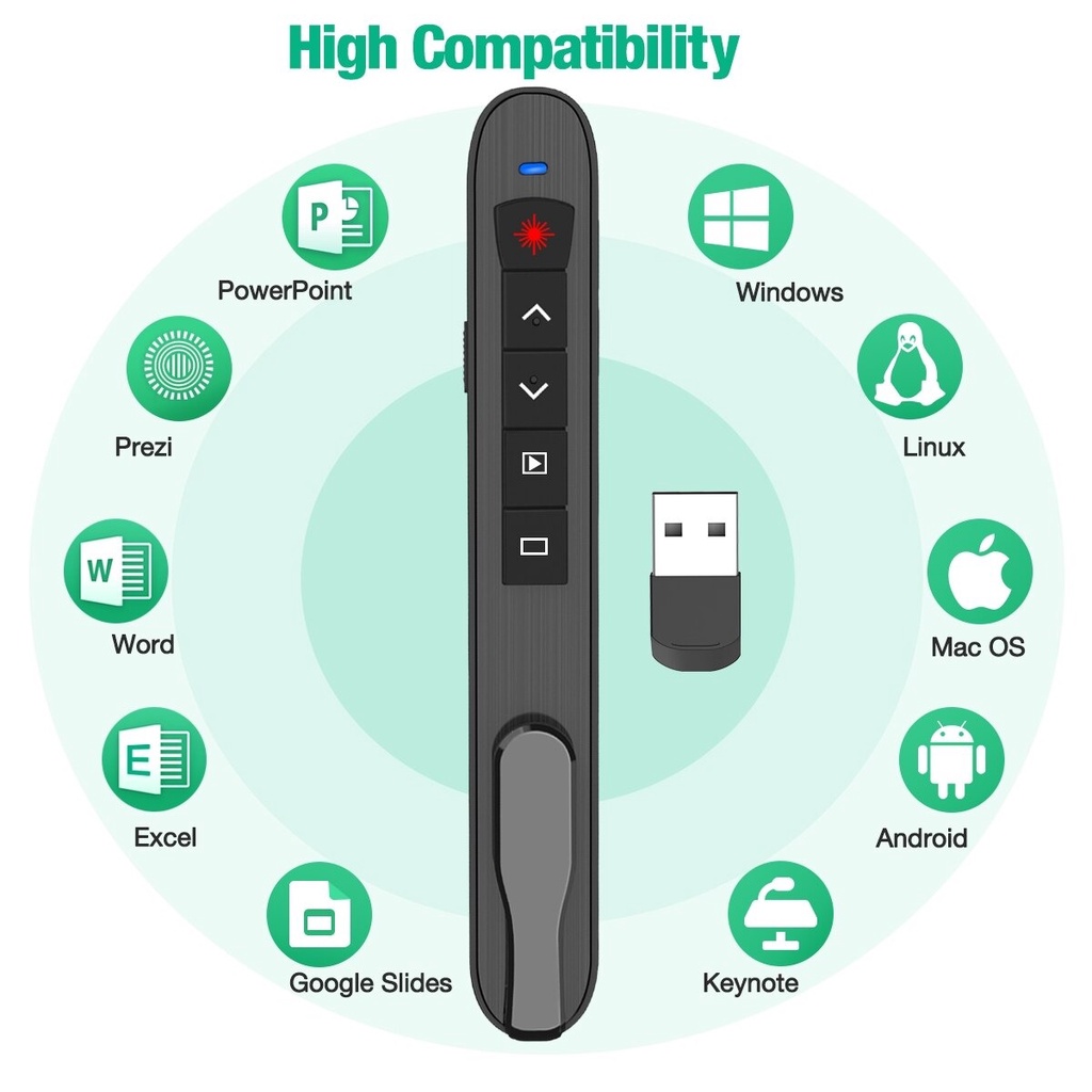 Q91 Green Laser Pointer Presenter Wireless Remote Control Rechargeable