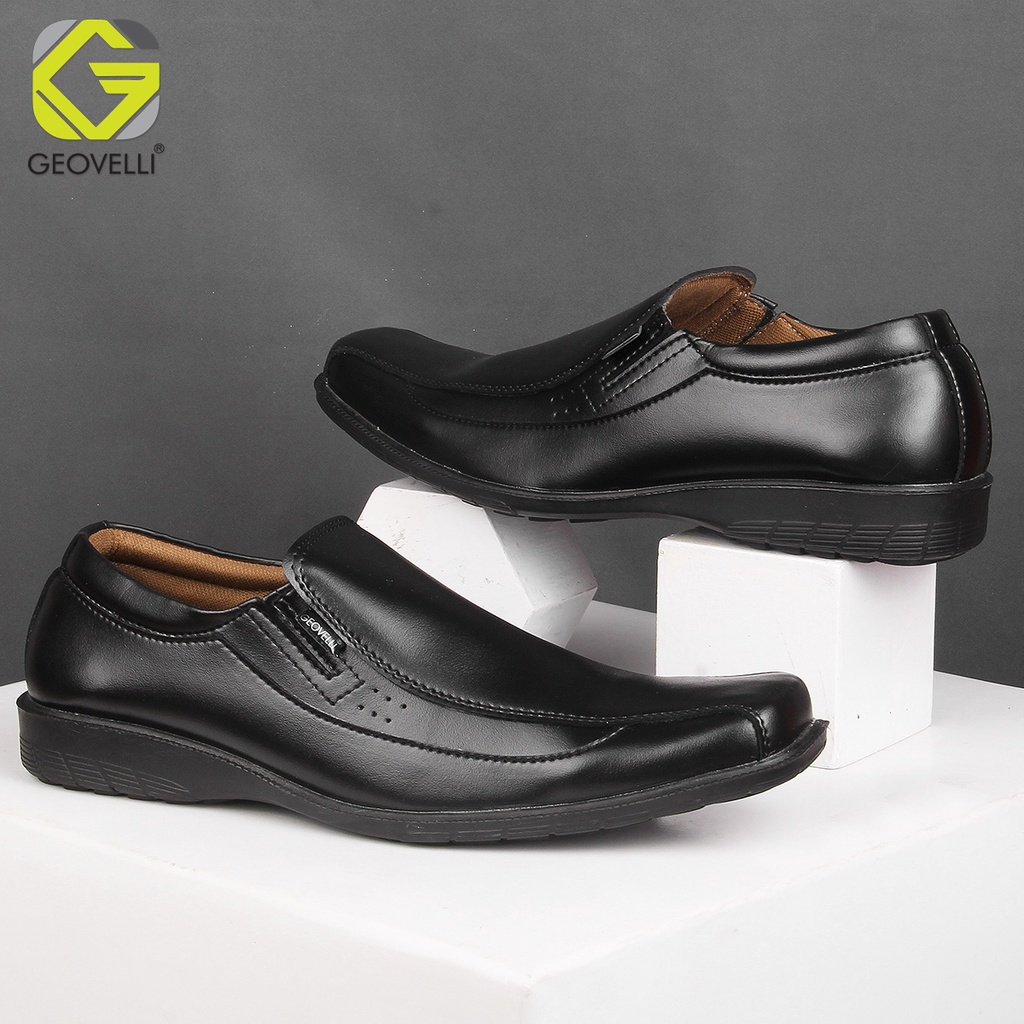 GEOVELLI OXFORD - Sepatu Pantofel Hitam Pria Formal Kantor Leather Swedian Premium