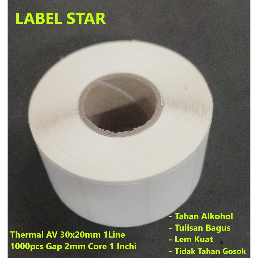 

Direct Thermal 30x20mm 1Line 1000pcs Gap 2mm Core 1 Inchi / Merk AV