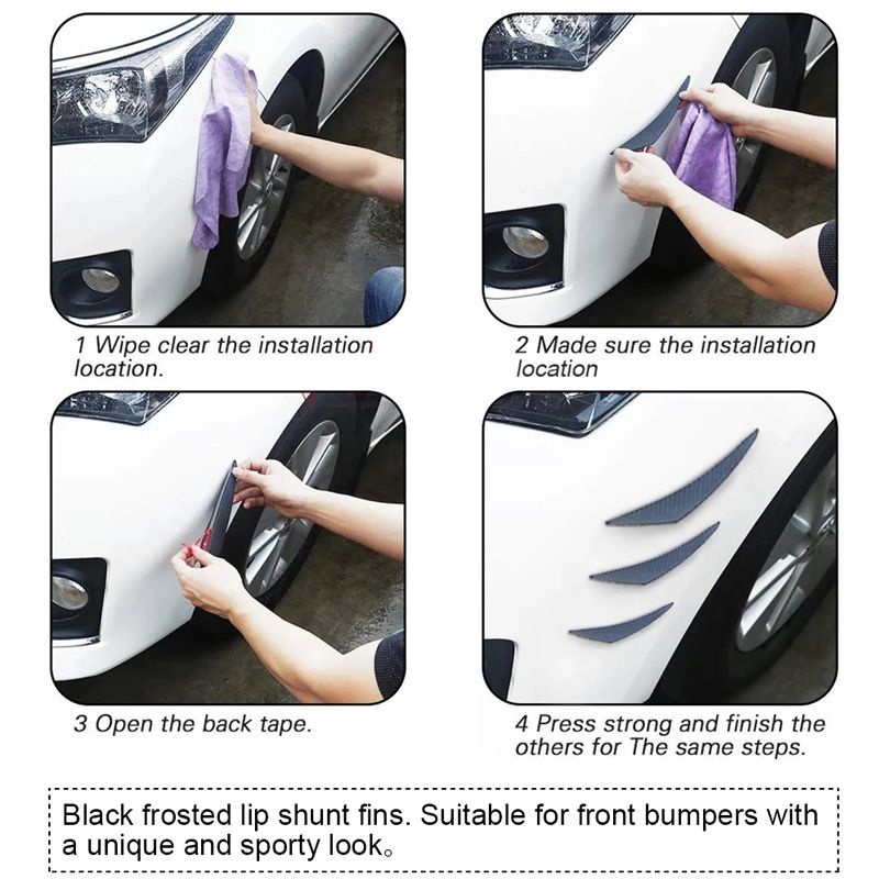 6pcs Sirip Spoiler Bumper Depan Mobil Universal Stiker Strip Carbon Fiber Pelindung Bumper Mobil Anti Gores