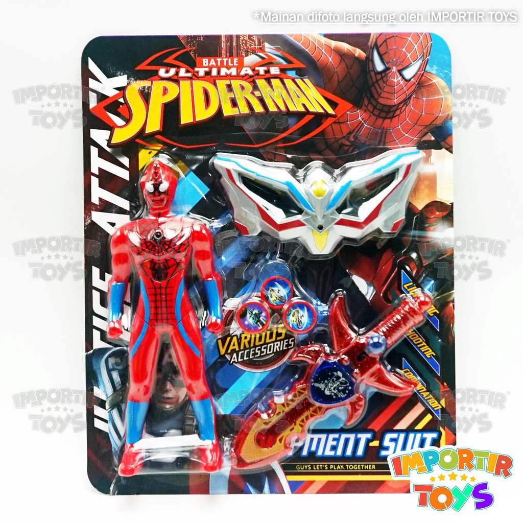 Mainan Anak Set SENJATA SPIDERMAN Topeng + Pedang + Pistol disk