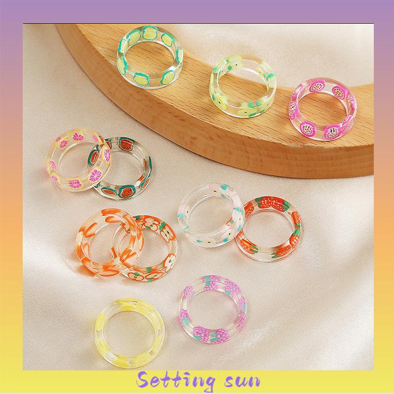 Cincin Bahan Resin Akrilik Bentuk Buah Untuk Wanita Fashion Korea TN