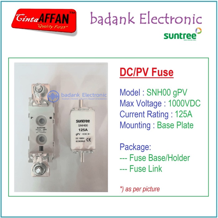 125A - SUNTREE SNH00 gPV 1P 1000V DC Fuse Base/Holder + Fuse Link PV