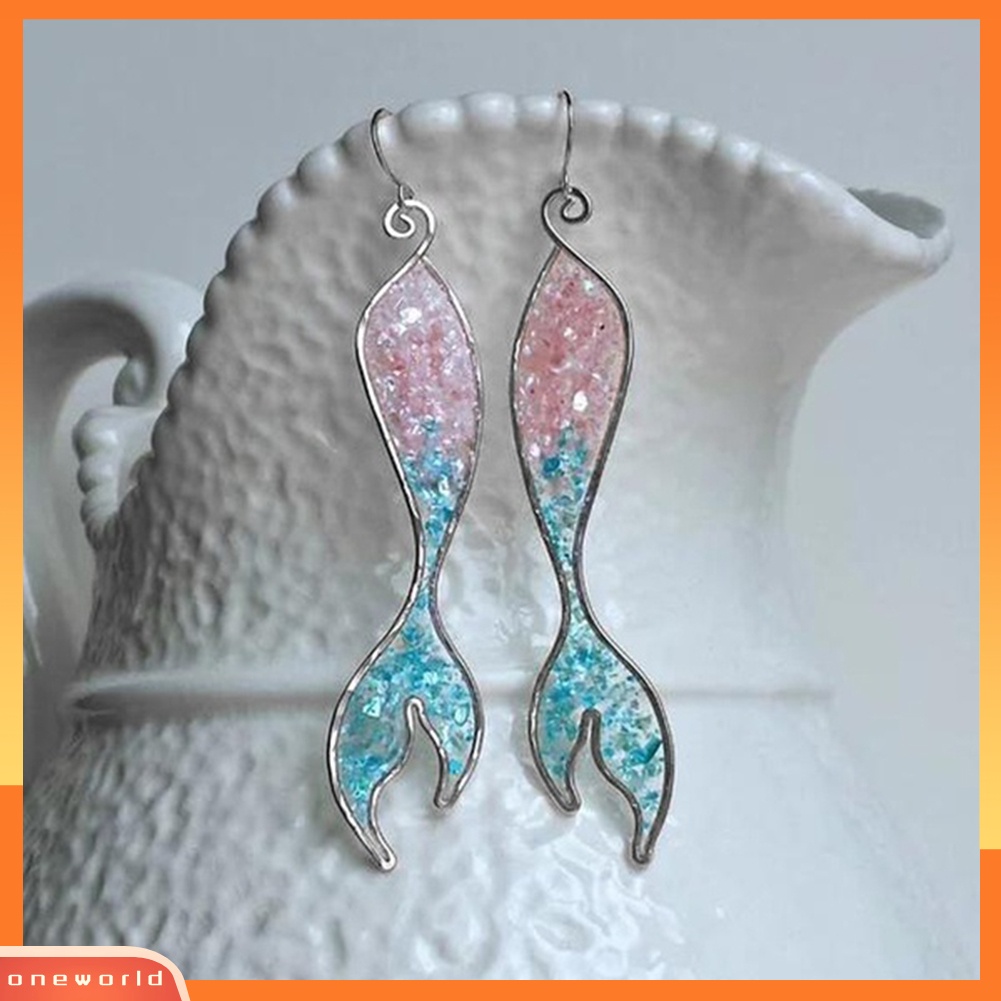 [WONE] Dazzling Mermaid Hook Earrings Wanita Perhiasan Pesta Pertunangan Safir Imitasi