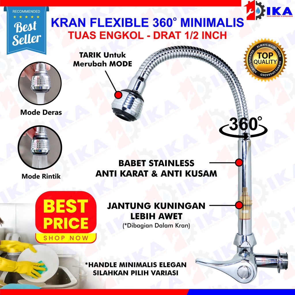 - Kran Angsa Dapur Fleksibel / Flexible - 1/2 Inch - High Quality Kran Angsa Fleksibel - Kran Cuci Piring - Keran Dapur Leher Angsa Flexibel Lentur Bagus Murah  Kran Angsa Fleksibel 360 Derajat