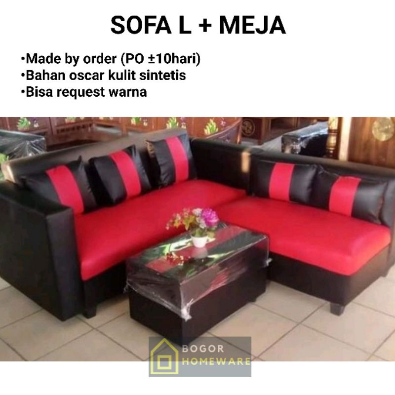 (KHUSUS BOGOR) SOFA L PLUS MEJA MURAH BERKUALITAS