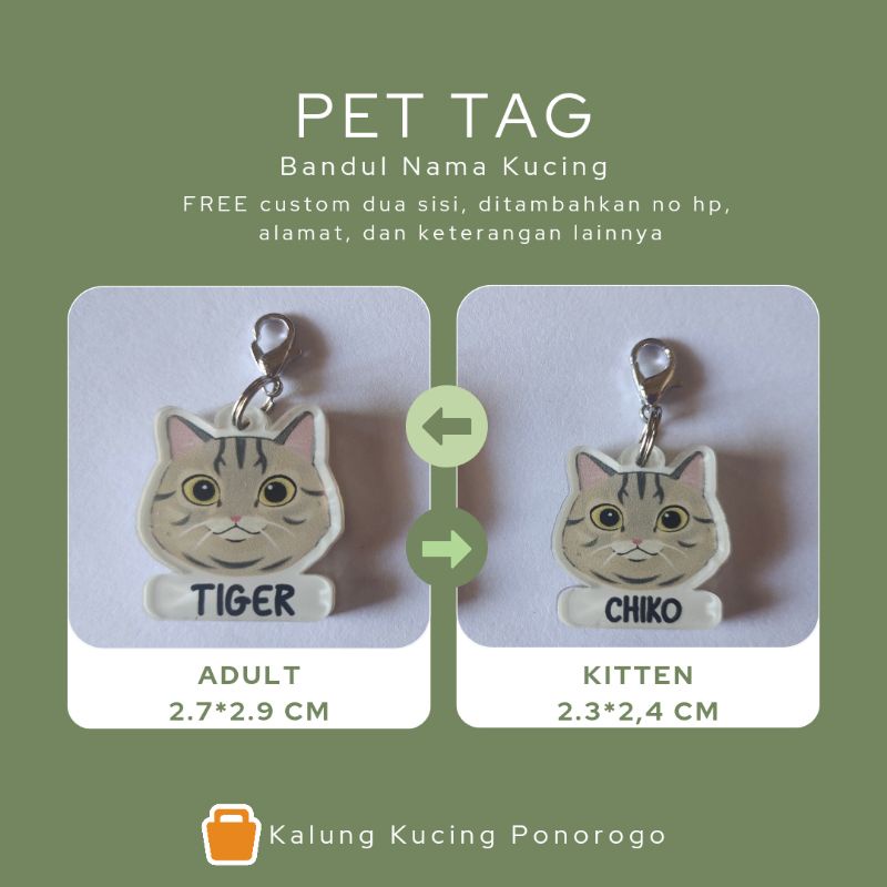 NAMETAG LIONTIN BANDUL NAMA KUCING (TANPA KALUNG)