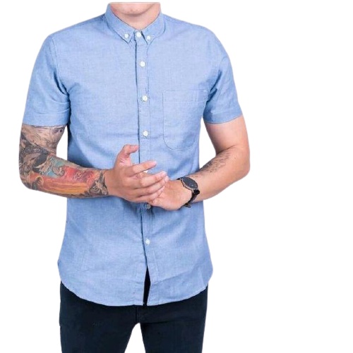 Terwuwu kemeja panjang pria cowok gatlemen cowok biru navy dongker polos formal kantor hem baju kemeja pria lengan panjang distro kasual santai casual katun dinas pns kerja putih merah marun kuning hitam premium pria cowok laki laki terlaris murah-Pendek Soft Blue