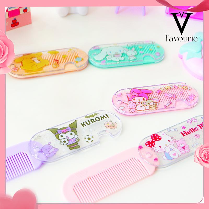 CODSisir Kecil Plastik  Kartun Lucu Lipat Portabel Sisir Poni  Kuromi Melody Cinnamoroll Kitty-FA