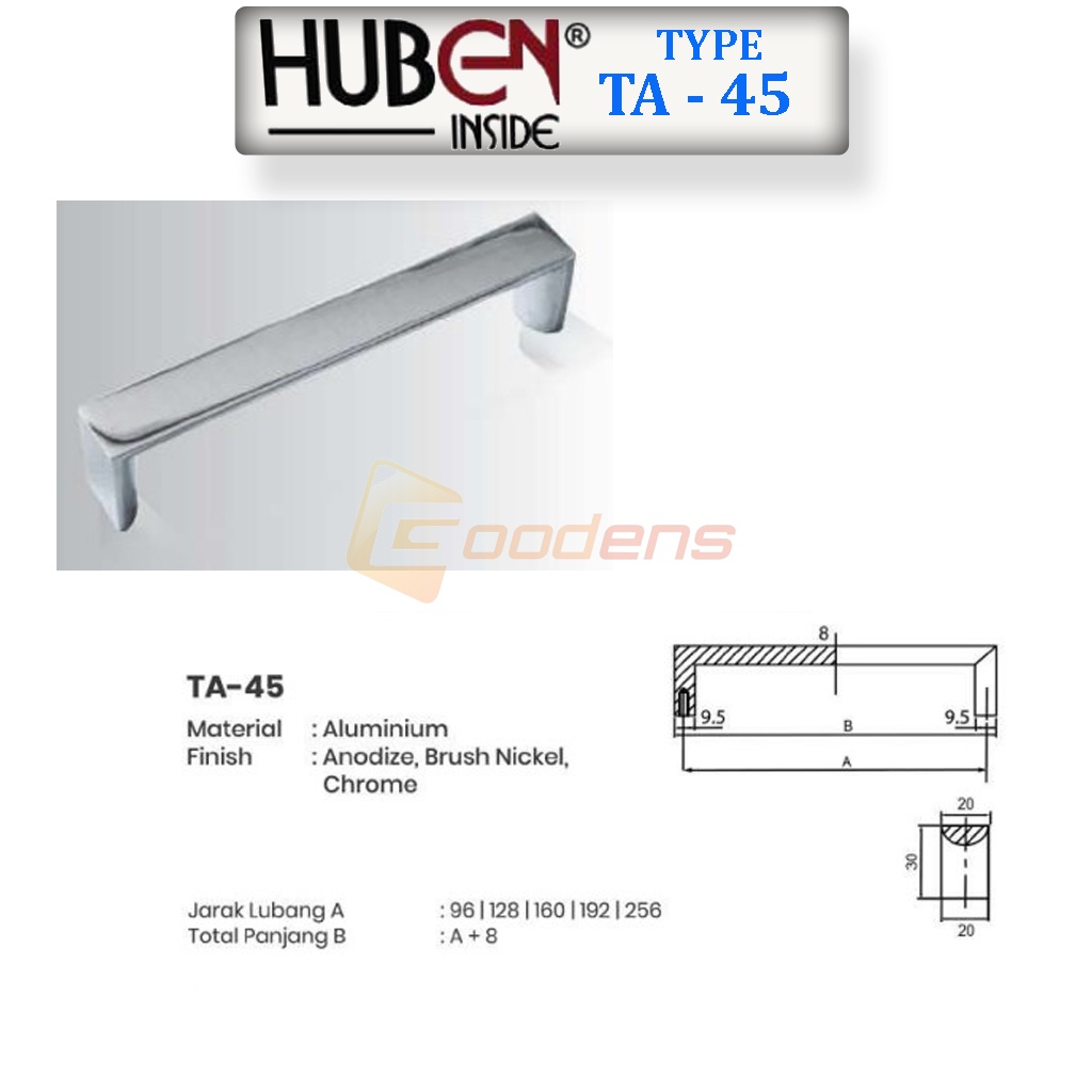 Huben TA-45 Tarikan Laci Handle Laci Lemari