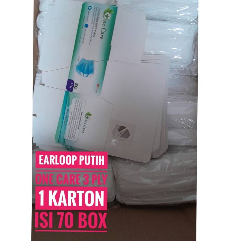 Masker Earloop Putih Onecare 3 ply 1 Karton Isi 70 Box