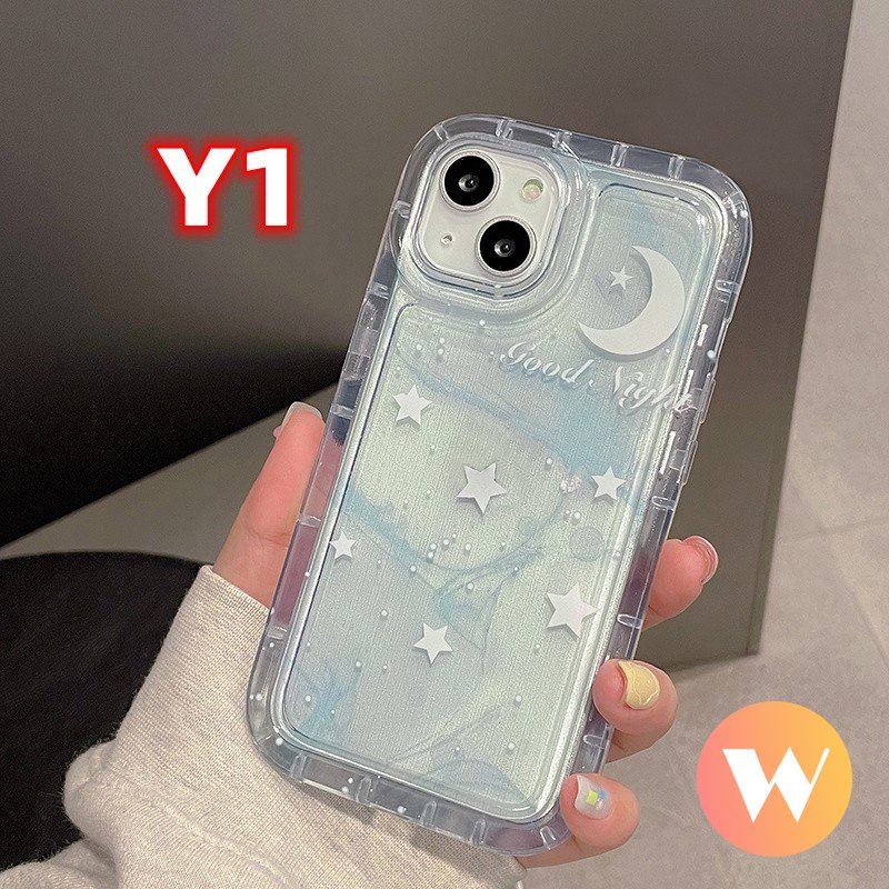 Fantasi Langit Berbintang Casing Tpu Lembut Kompatibel Untuk iPhone 11 Pro Max 7Plus XR X 6Plus 8Plus XS Max 13 12 11 14 Pro Max Gradasi Bintang Bulan Shockproof Airbag Pasangan Ponsel Cover