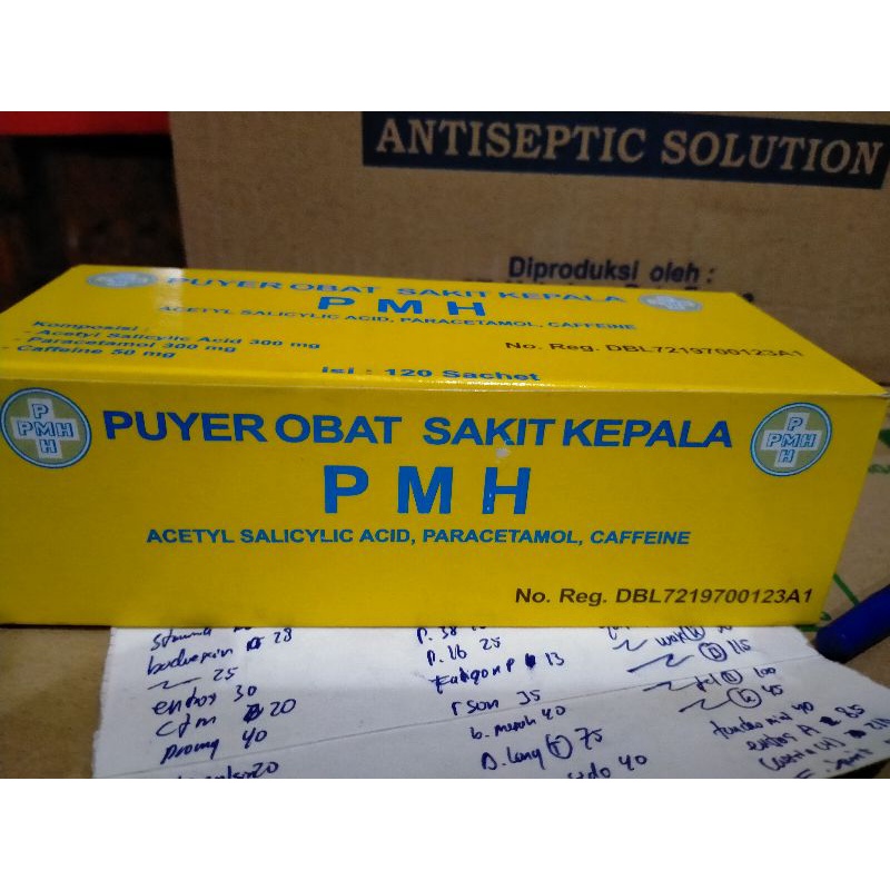 puyer obat sakit kepala pmh 120sachet,per box.