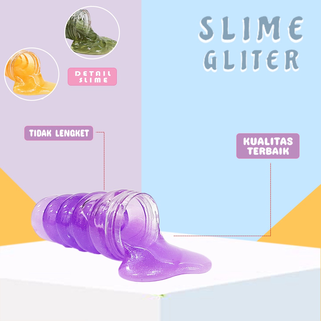 Mainan Anak Slime Gliter Tutup Karakter/Clear Slime Gliter Botol