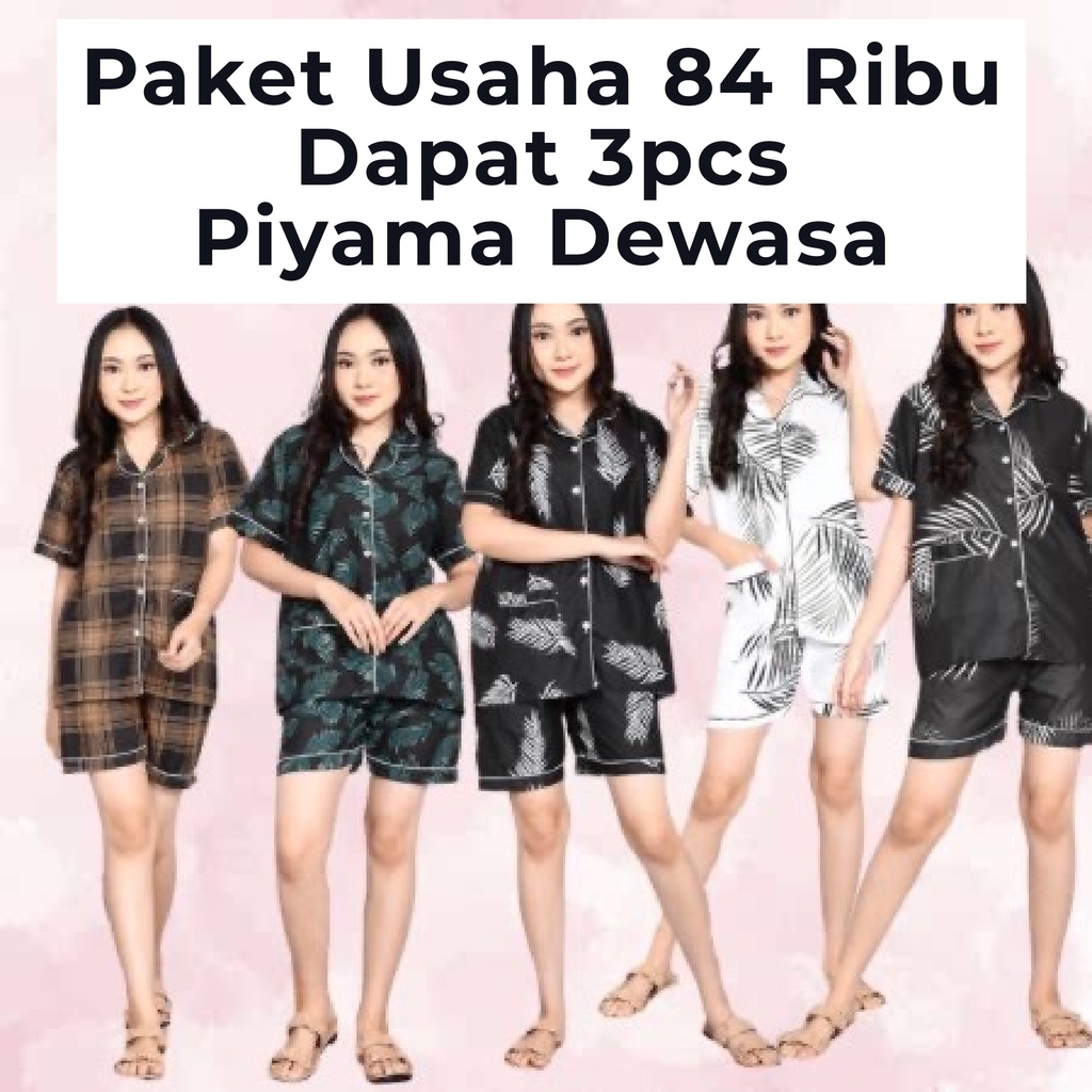 Paket Usaha Baju Tidur Piyama Wanita Dapat 3 Setel Harga Murah Motif Trendy Kekinian