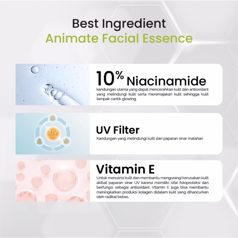 [READY SIAP KIRIM] Animate Facial Essence Vitamin E | Serum Wajah BPOM | Animate Serum Vitamin E Wajah Glowing Original |  Skincare Animate | Animate Instan Whitening Series  5in1 | Paket Wajah Animate Skincare Pink Biru Hijau