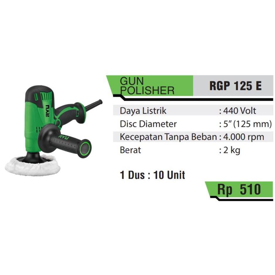 Mesin pemoles RYU Angle Polisher RYU Gun polisher RGP125E / polisher 5&quot; / mesin poles mesin polisher mobil motor