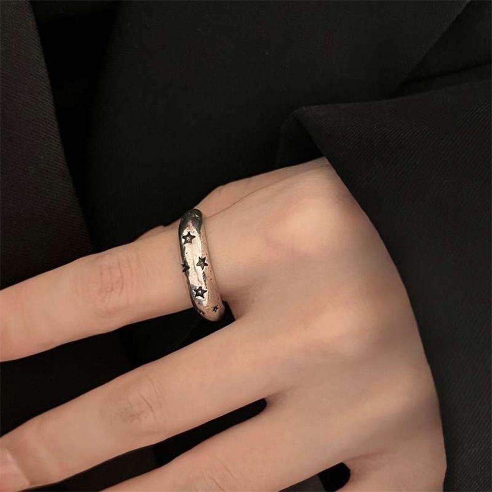 Mxbeauty Wanita Cincin Keren Halus Retro Bintang Gadis Hadiah Ins Gaya Tembaga Pembukaan Cincin Gaya Korea Cincin