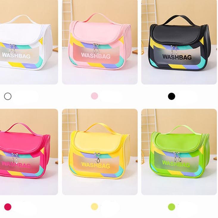 Harga Bersaing--FXG - Tas Kosmetik Travel Premium WashBag Transparan Anti Air Pounch Make UP TK08