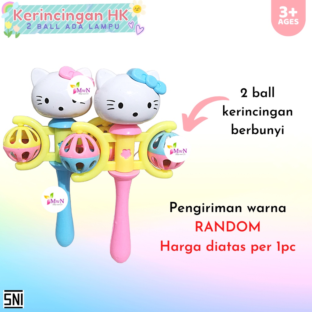 MWN Mainan Pegangan Kerincingan Bayi 2 ball Lampu Bentuk Kitty