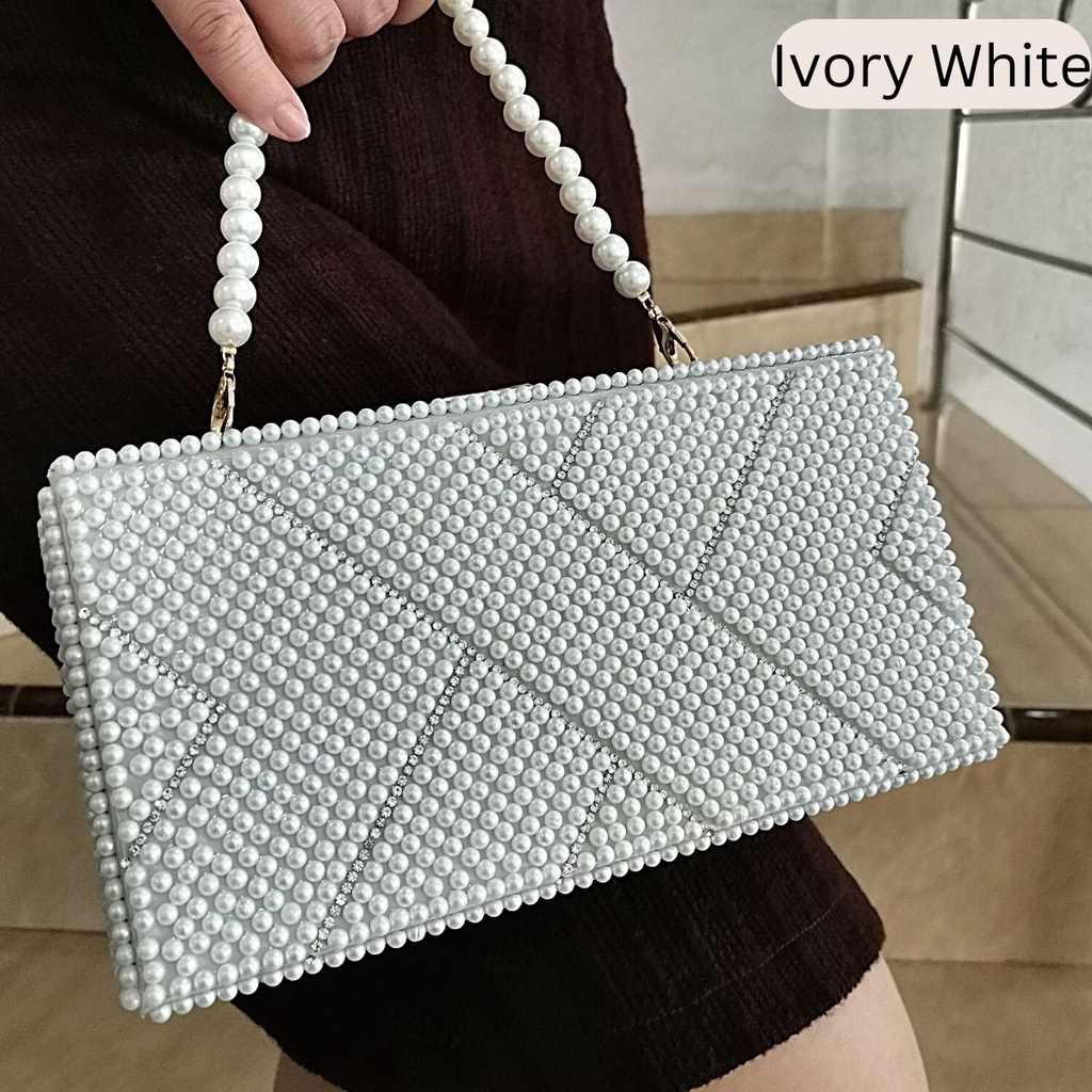 Tas Pesta Import Mutiara Kondangan Wanita Premium Kristal Ori Terkini Handbag Wisuda Elegan Mewah Impor 70195-2 KLIKSISTA