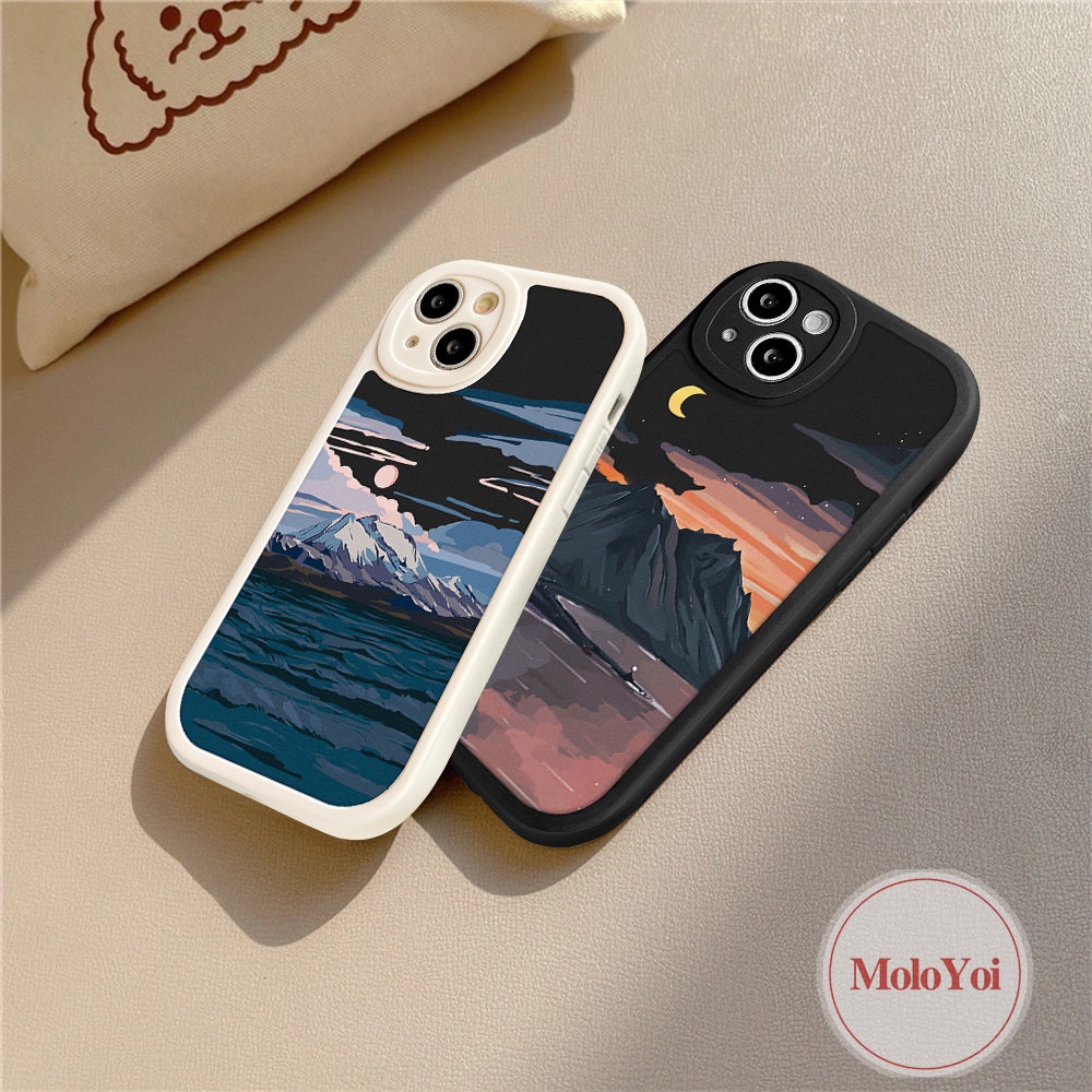 Kompatibel Untuk IPhone 11 Pro Max13 12 14 Pro Max7 8 6 6s Plus 14plus XR X XS MAX SE 2020lukisan Sunset Couple Sunset Pemandangan Terbenam Lembut TPU Salju Pecinta Gunung Cover