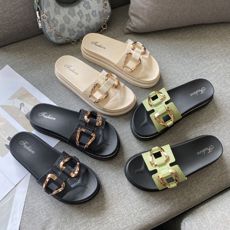 GROSIRTAS TG1640 Sandal Wedges Wanita Import Motif 2 Rantai Segitiga Cantik