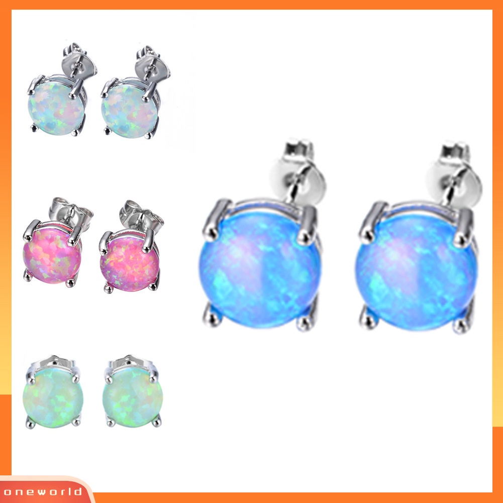 [WONE] Fashion Wanita Empat Cakar Bulat Imitasi Opal Hias Telinga Stud Anting Perhiasan Hadiah