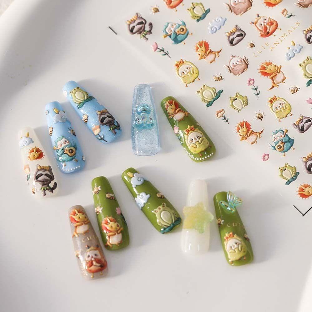 [Elegan] Kartun Stiker Kuku Wanita Relief Duffy Bear Manicure Aksesoris Gajah Bebek Nail Art Dekorasi