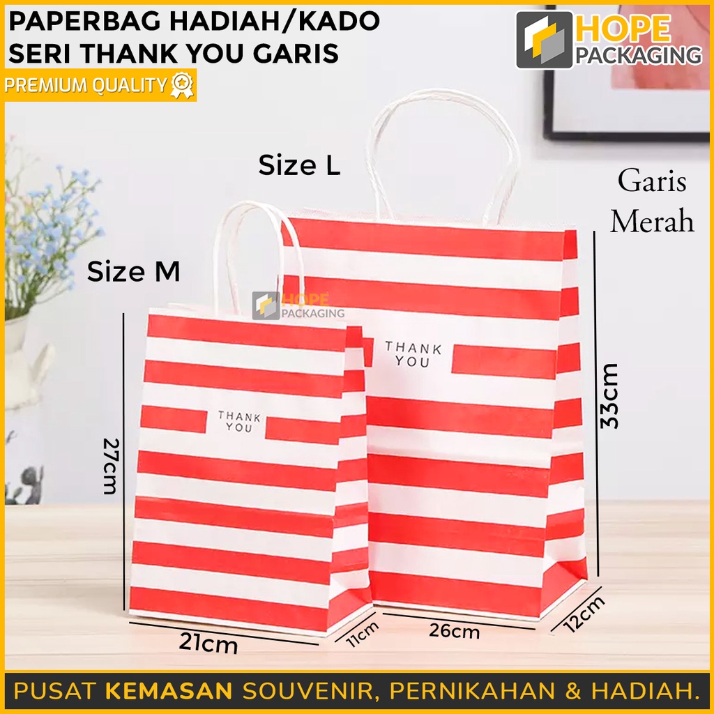 [ 3 pcs ] PaperBag Hadiah M= 27x21x11 cm / Kado Seri Thank You series bunga dan garis