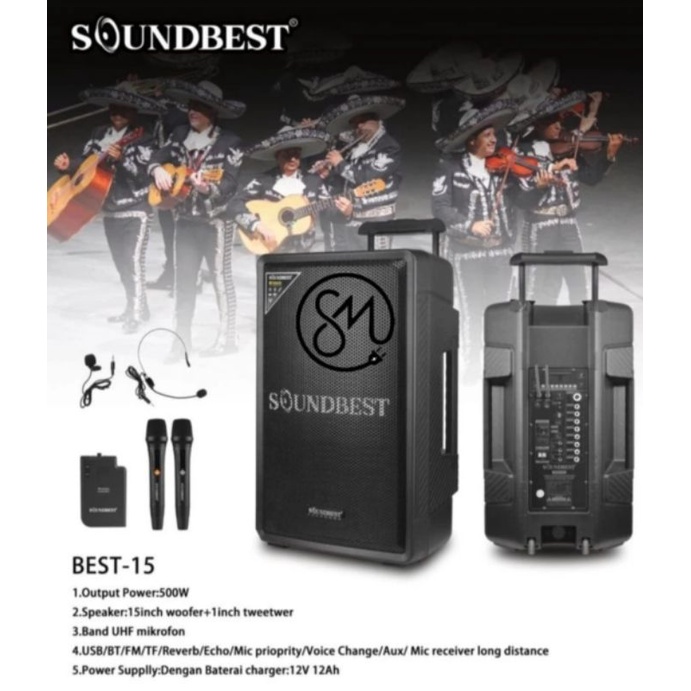 Speaker Portable Soundbest BEST-15 15 inc Bluetooth Wireless BEST15