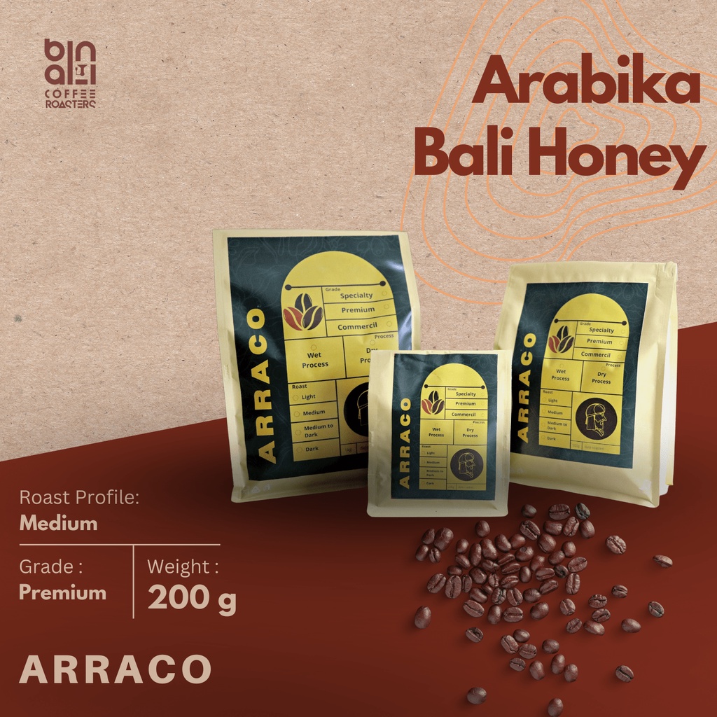 

ARRACO KOPI - Kopi Arabika Bali Honey 200GR Biji / Bubuk | Honey - Medium Roasted