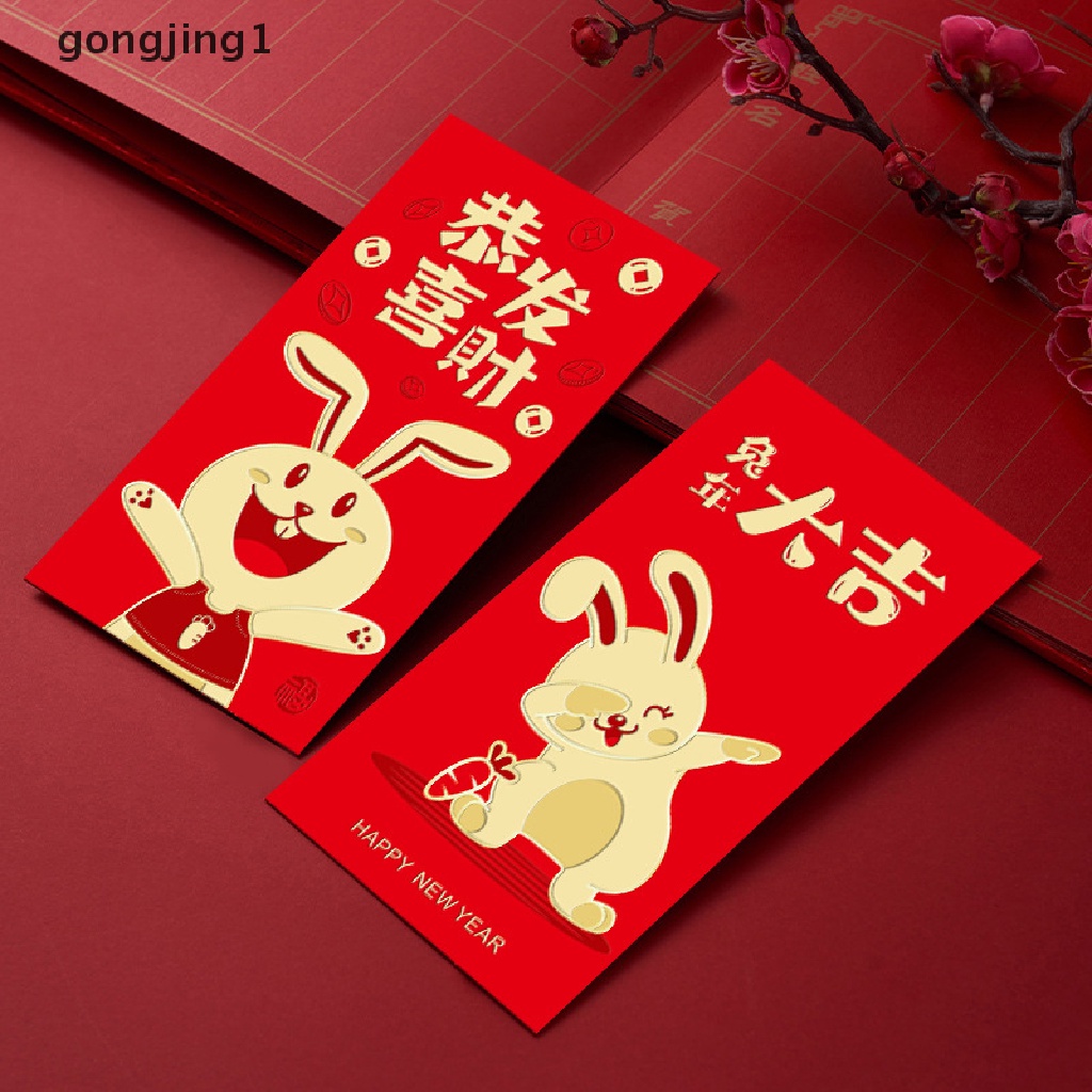 Ggg Imlek Kelinci Festival Tahun Hongbao Bronzing Amplop Merah Kartun Anak Hadiah Uang Packing Tas Lucky Red Packets Bag ID