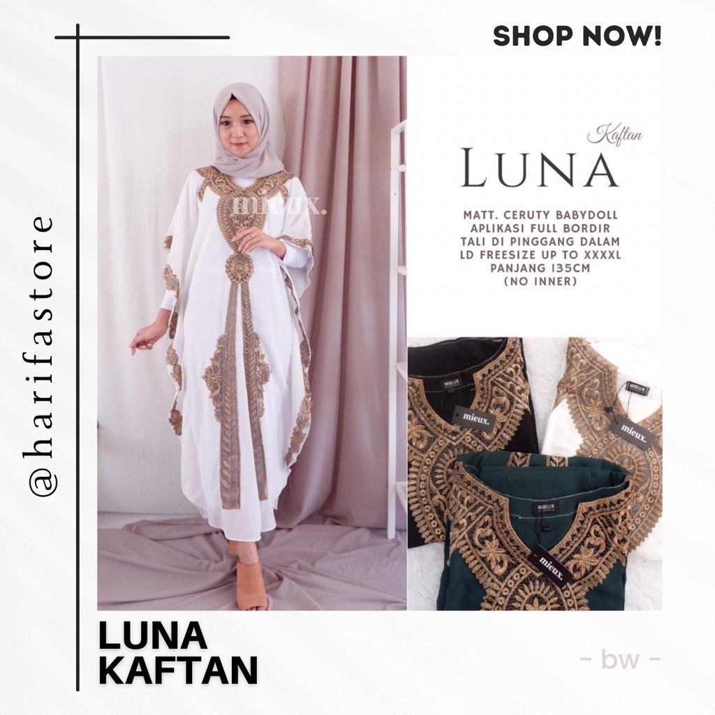 Luna Isyana Tiffany Marlyn Kaftan By Mieux - Kaftan Muslimah Kekinian - Kaftan Bordir Swaroski