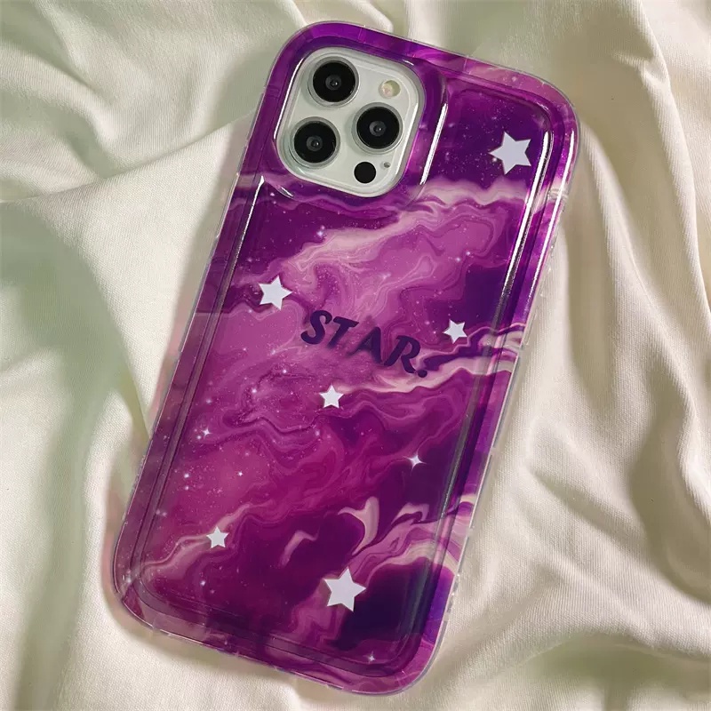 Casing Langit Berbintang Mewah Fantasi Ungu Starry Kompatibel Untuk IPhone 11 7plus 14 13 12 Pro Max7 8 6 6S Plus XR X XS MAX Bintang Gradasi Shockproof Casing Ponsel Airbag TPU Lembut