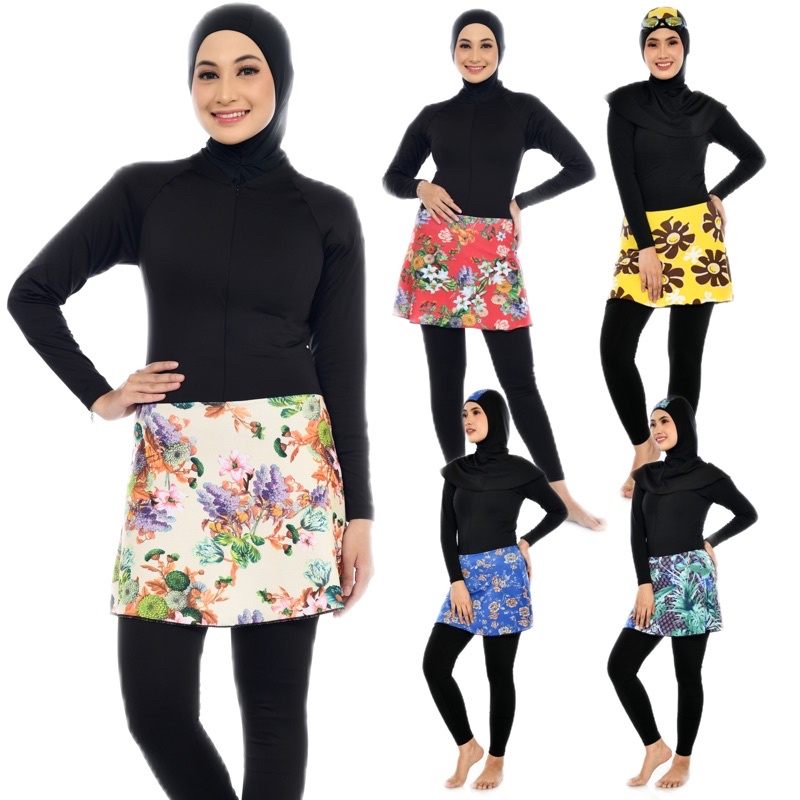Jual Baju Renang Muslimah Dewasa Hijab Pendek Model Rok Berbagai Motif