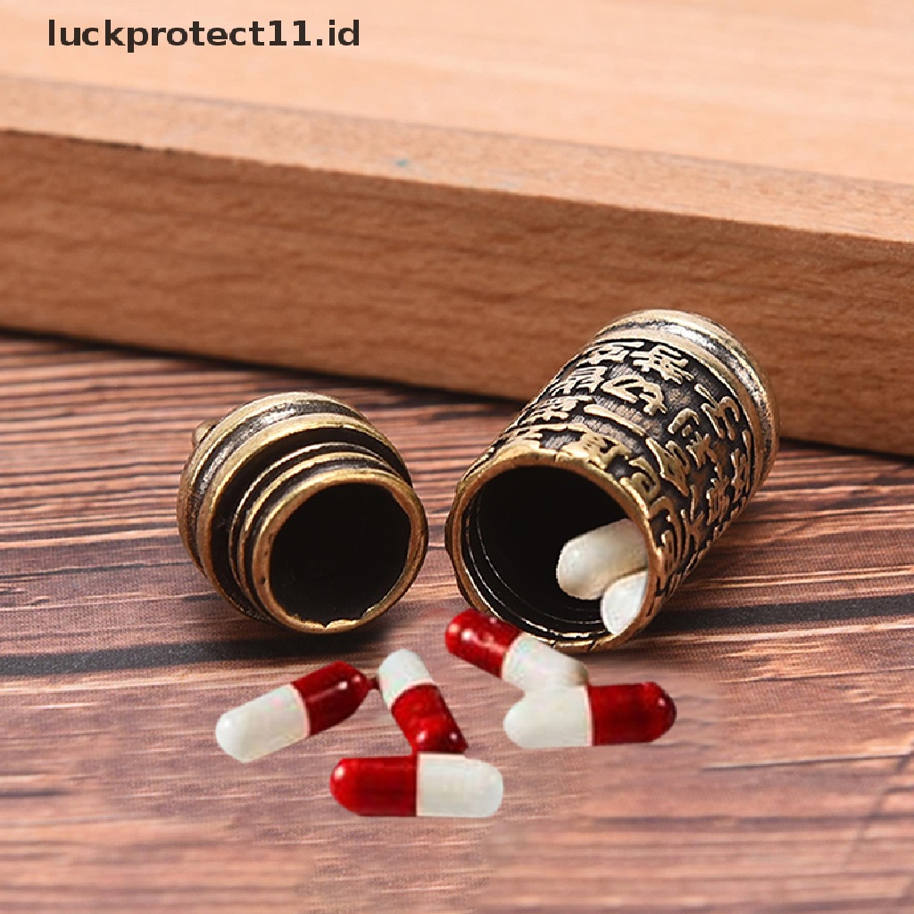 /Fashion Hot// Fashion// Berongga Kuningan Sutra Buddha Silinder Liontin Gantungan Kunci Kalung Perhiasan Pill Box.