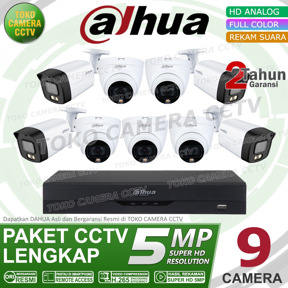 PAKET CCTV DAHUA 5MP 3K FULL COLOR AUDIO 16 CHANNEL 9 KAMERA COLORVU