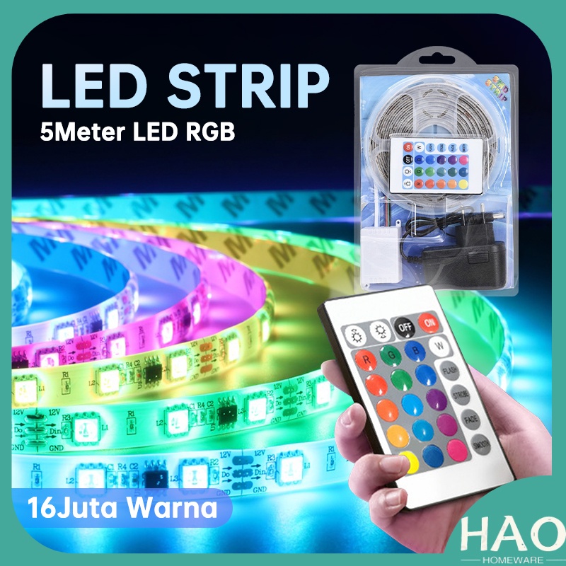 Jual Lampu LED Strip 2835 RGB 5Meter Strip LED Komplit Adaptor Remote ...