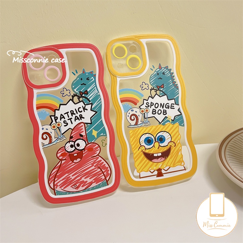 IPHONE Couple Soft Phone Case Kompatibel Untuk Iphone11 14 13 12 Pro Max 6 6s 8 7 Plus 14Plus XR X XS Max SE 2020kartun Lucu Kartun SpongeBob Patrick Star Dinosaurus Wavy Edge Back Cover