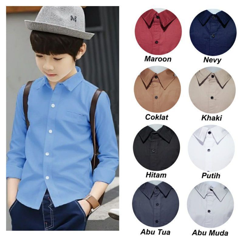 Baju Kemeja Anak Laki Laki Lengan Panjang Usia 7-13 Tahun Baju Anak Laki Laki Tanggungan Baju Anak C