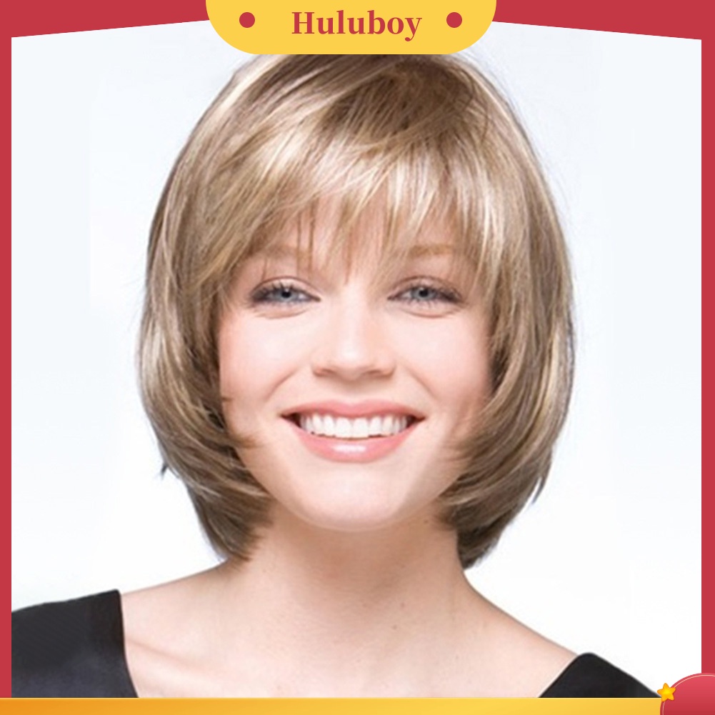 Wig Rambut Pendek Lurus Bahan Serat Suhu Tinggi Warna Blonde Untuk Wanita