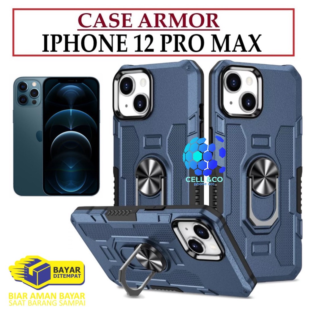 Case Armor IPHONE 12 PRO MAX Iring Cincin Magnetic Kesing Hp Protect kamera Premium Hard Case Standing Robot Pelindung Kamera