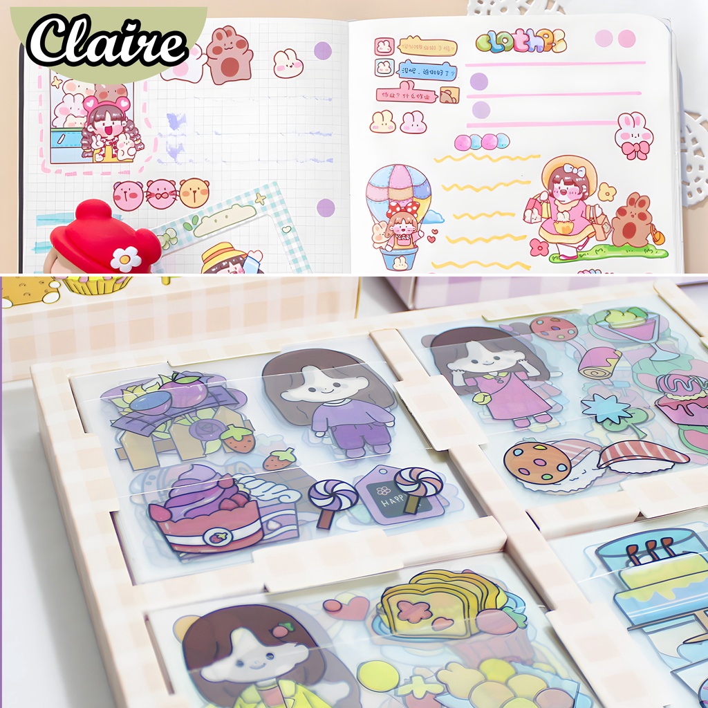 Stiker Kartun Aesthetic 2D 100 Lembar / Stiker Anak Lucu 100 Lembar