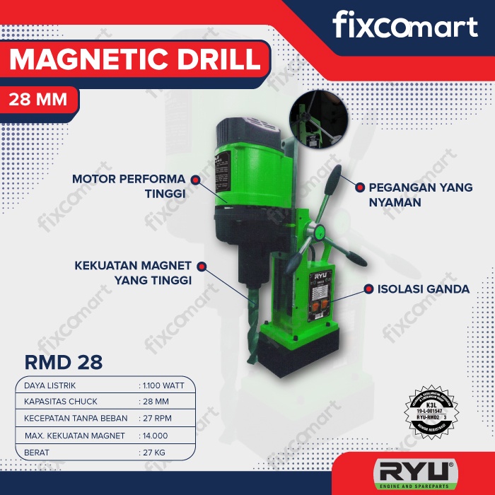 RYU Magnetic Drill / Mesin Bor Magnet RMD 23 / 28 / 32 MM