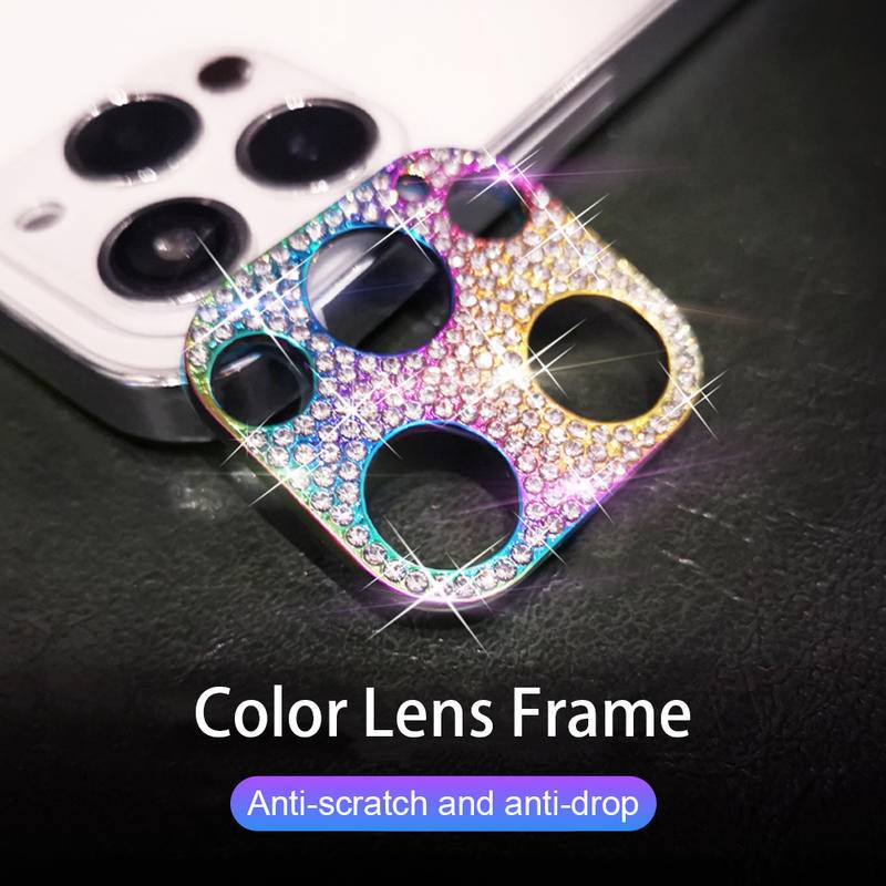 IPHONE Bling Film Perlindungan Lensa Kamera Logam Berlian Warna-Warni Untuk Iphone14 13 12 11 Pro Max Mini Plus Glitter Kristal Pelindung Penutup Belakang