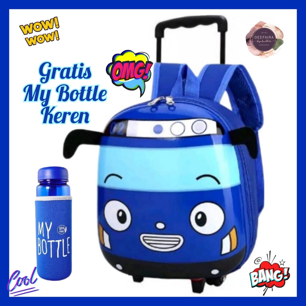 Tas Ransel Troli Anak Laki Laki Tk &amp; Sd Motif Tay0Bus Gratis Botol Minum Keren